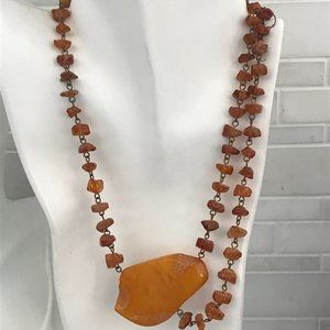 VINTAGE 37g BALTIC HONEY BUTTERSCOTCH AMBER STONE PENDANT NECKLACE SOVIET USSR